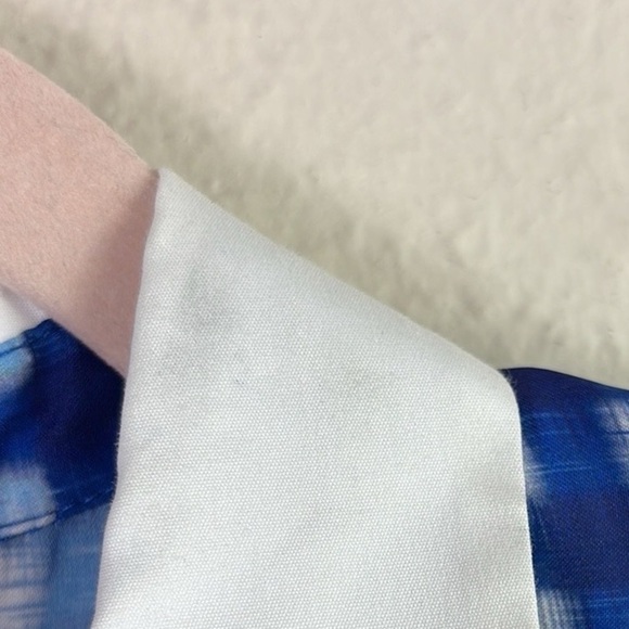 Zara Basic Blue White Checkered Plaid Pattern Button Down Satin Shirt size XS - Picture 10 of 12